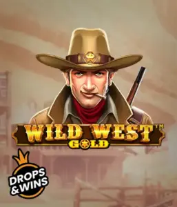  Encounter the rugged sheriff of "Wild West Gold," a popular slot game by Pragmatic Play. The graphic depicts a stern-faced sheriff with a golden star badge, set against a dusty Old West town backdrop. The game's title is boldly featured in a rustic font, highlighting the Wild West adventure theme. 